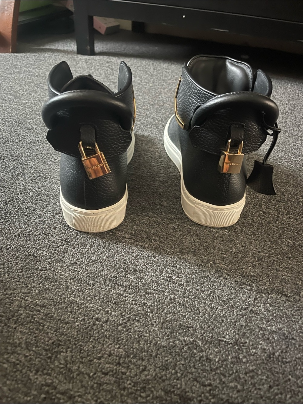 Buscemi Black Leather High-Tops with Gold Hardware
